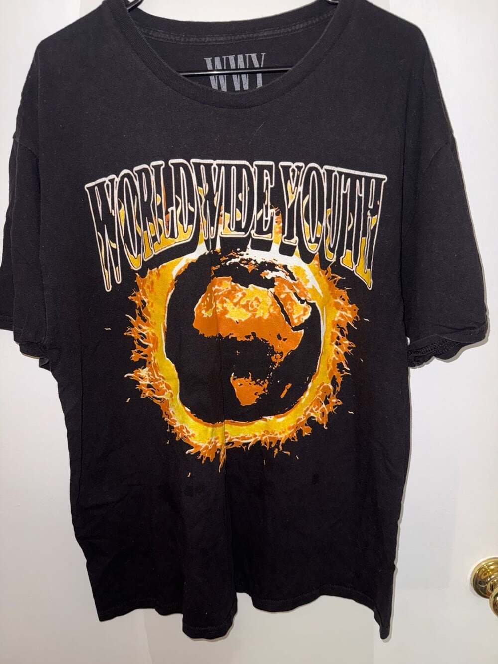 Worldwide Youth Flaming Globe Graphic T-Shirt Black XL